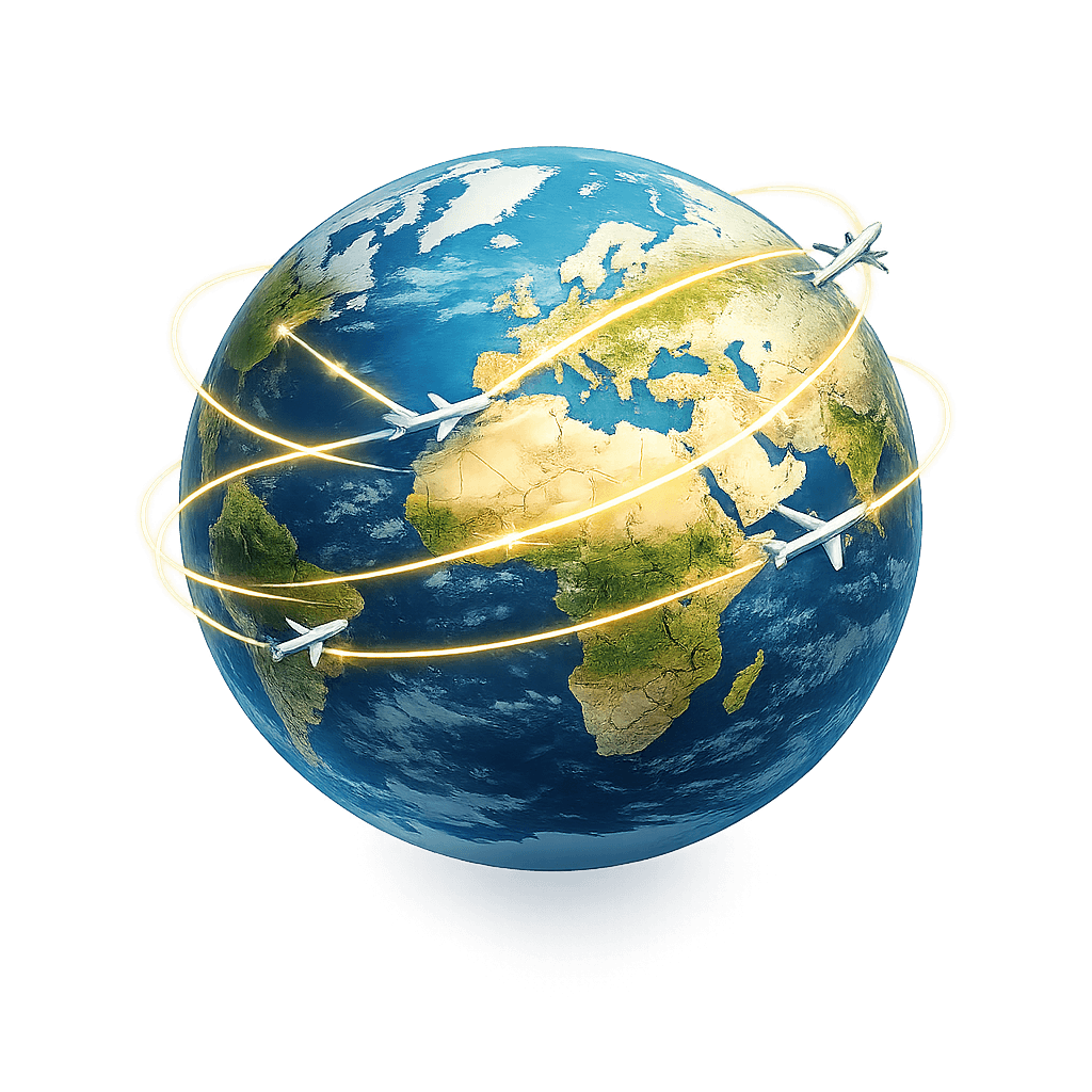 Globe with flight paths