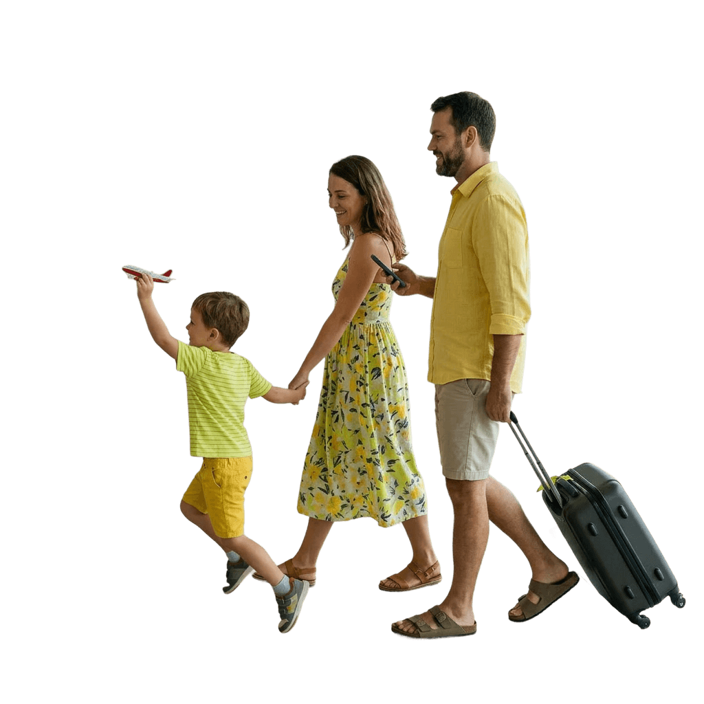 Family with luggage heading on a trip